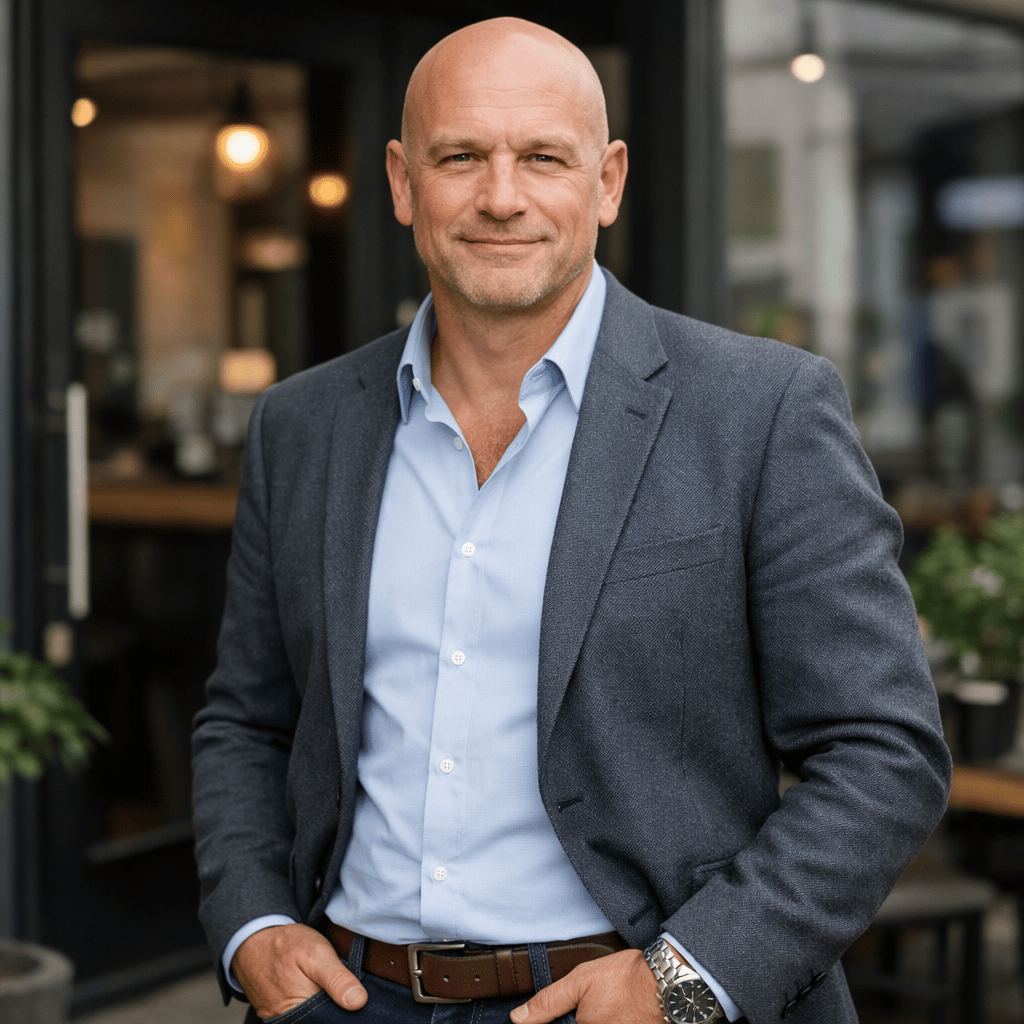 photographic some no hair german style guy in 50s casual business outfit  business owner-1